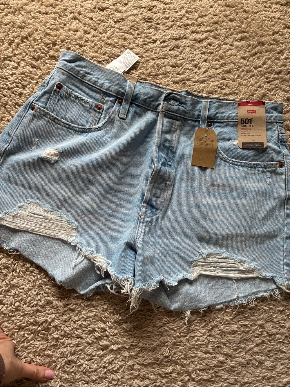 Levi's Light Blue Distressed 501 Jean Shorts